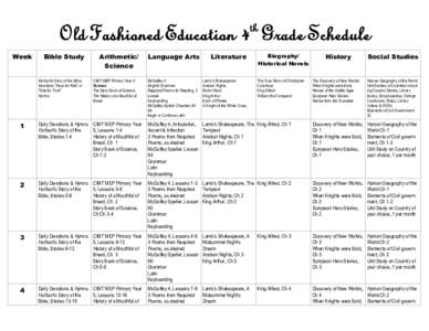 th  Old Fashioned Education 4 Grade Schedule Week  Bible Study