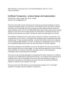 Abstract - Certificate Transparency - protocol design and implementation