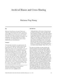 Archival Biases and Cross-Sharing  Marianne Ping-Huang Bio Marianne Ping Huang is Associate Professor at