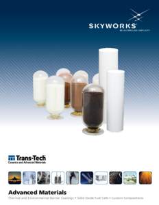 Advanced Materials Thermal and Environmental Barrier Coatings • Solid Oxide Fuel Cells • Custom Compositions Advanced Materials With over 50 years of advanced ceramic expertise, Skyworks Solutions, through its Trans