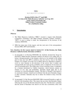 Decision 01/ED of the 21st April 2005 in virtue of the Malta Resources Authority Act (Capon the request of Enemalta and Malta Freeport Terminals Limited for a clarification ruling