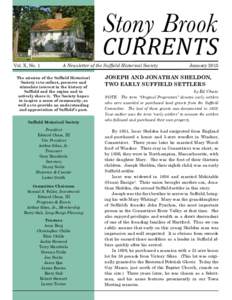 Stony Brook  CURRENTS Vol. X, No. 1  A Newsletter of the Suffield Historical Society