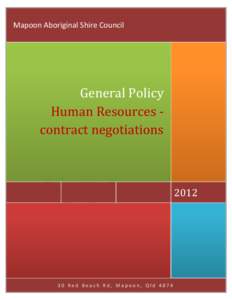 Mapoon Aboriginal Shire Council  General Policy Human Resources contract negotiations  2012