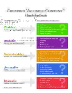 Creating Valuable Content™ A Step-By-Step Checklist Is the Content: Findable