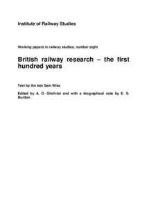 Institute of Railway Studies  Working papers in railway studies, number eight British railway research – the first hundred years
