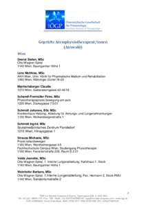 Geprüfte Atemphysiotherapeut/innen (Auswahl) Wien Gneist Stefan, MSc Otto-Wagner-Spital 1140 Wien, Baumgartner Höhe 1