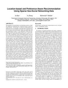 Location-based and Preference-Aware Recommendation Using Sparse Geo-Social Networking Data Jie Bao1 ∗ 1  Yu Zheng2