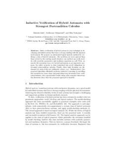 Inductive Verification of Hybrid Automata with Strongest Postcondition Calculus Daisuke Ishii1 , Guillaume Melquiond2 , and Shin Nakajima1 1  2