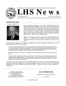 LHS News A Newsletter for Members and Friends of the Lenexa Historical Society July/AugustVolume 26, Number 4