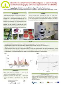 Identification of citrulline in different parts of watermelon by liquid chromatography with mass spectrometry (LC-MS/MS) Luísa Paulo, Mafalda Resende, Cristina Miguel Pintado, Paulo Antunes CATAA – Associação Centro