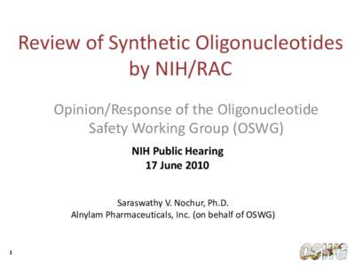 Review of Synthetic Oligonucleotides by NIH/RAC