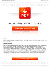 BOOKS ABOUT WABCO EBS 2 FAULT CODES  Cityhalllosangeles.com WABCO EBS 2 FAULT CODES