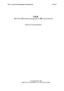 CALM - a common assembly language for microprocessors  ARTICLE CALM Common Assembly Language for Microprocessors
