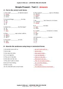 Complex Test Simple Present, English, Answers