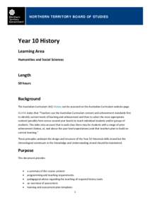 NORTHERN TERRITORY BOARD OF STUDIES  Year 10 History Learning Area Humanities and Social Sciences
