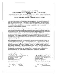 JOINT STATEMENT OF INTENT FOR COOPERATION IN THE FIELD OF SPACE EXPLORATION BY THE UNITED STATES NATIONAL AERONAUTICS AND SPACE ADMINISTRATION AND THE UNITED KINGDOM BRITISH NATIONAL SPACE CENTRE