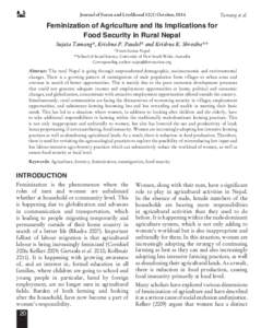 Journal of Forest and Livelihood[removed]October, 2014  Tamang et al. Feminization of Agriculture and its Implications for Food Security in Rural Nepal