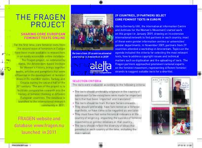 THE FRAGEN PROJECT 29 COUNTRIES, 29 PARTNERS SELECT CORE FEMINIST TEXTS IN EUROPE