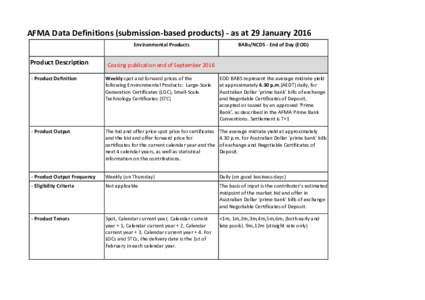 AFMA Data Definitions (submission-based products) - as at 29 January 2016 Environmental Products Product Description  BABs/NCDS - End of Day (EOD)