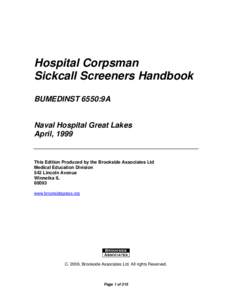 Hospital Corpsman Sickcall Screeners Handbook BUMEDINST 6550:9A Naval Hospital Great Lakes April, 1999