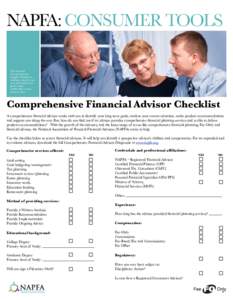 Comprehensive Financial Advisor Checklist - Updated August 2011