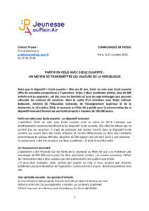 Contact Presse : Pascal Delamarre  COMMUNIQUÉ DE PRESSE