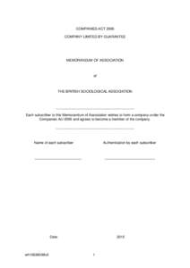 COMPANIES ACT 2006 COMPANY LIMITED BY GUARANTEE MEMORANDUM OF ASSOCIATION  of