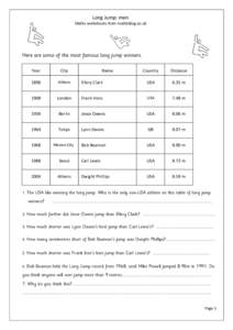 Long Jump: men  Maths worksheets from mathsblog.co.uk Here are some of the most famous long jump winners.