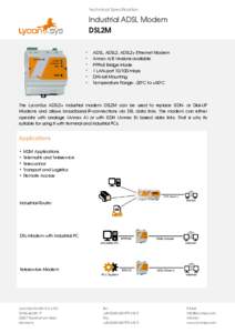Technical Specification  Industrial ADSL Modem DSL2M • •