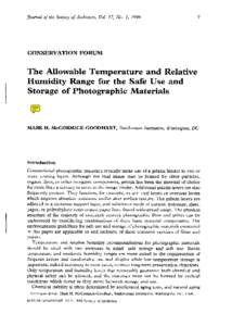 Journal of the Society of Archivists, Vol. 17, No. 1, 1996  CONSERVATION FORUM The Allowable Temperature and Relative Humidity Range for the Safe Use and