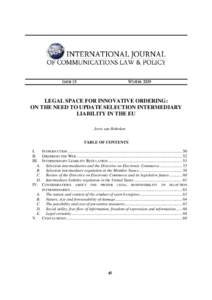 ISSUE 13  WINTER 2009 LEGAL SPACE FOR INNOVATIVE ORDERING: ON THE NEED TO UPDATE SELECTION INTERMEDIARY