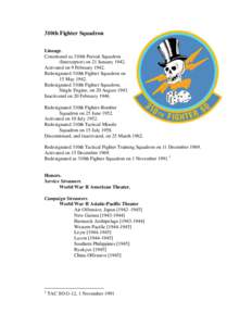 310th Fighter Squadron Lineage. Constituted as 310th Pursuit Squadron (Interceptor) on 21 January[removed]Activated on 9 February[removed]Redesignated 310th Fighter Squadron on