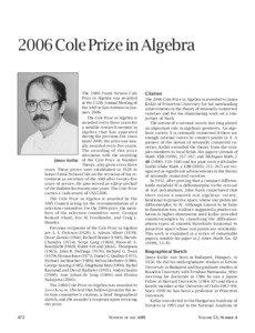 2006 Cole Prize in Algebra  The 2006 Frank Nelson Cole