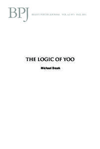 BPJ  Beloit Poetry Journal Vol. 62 Nº1 fall 2011 THE LOGIC OF YOO Michael Broek