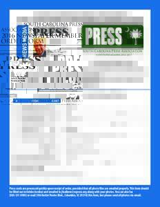 SOUTH CAROLINA PRESS ASSOCIATIONNEWSPAPER MEMBER ORDER FORM