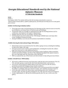 Georgia	
  Educational	
  Standards	
  met	
  by	
  the	
  National	
   Infantry	
  Museum	
  	
   3rd-­5th	
  Grade	
  Standards	
   SS3E1	
  	
   Grade:	
  3	
  	
  