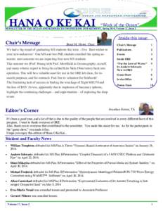 HANA O KE KAI  “Work of the Ocean” NEWSLETTER OF THE OCEAN AND RESOURCES ENGINEERING DEPARTMENT, Spring 2014, Volume 17, Issue 2
