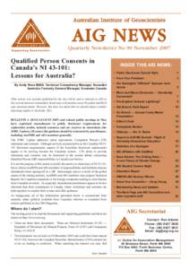 Australian Institute of Geoscientists  AIG NEWS Quarterly Newsletter No 90 November[removed]Qualified Person Consents in