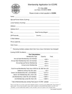 Membership Application for ICORE P.O. Box 6898 Los Osos, CA[removed]