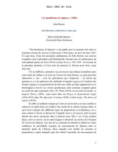 John Dewey - Le panthéisme de Spinoza (1882), trad. Marie-Gabrielle Bertran