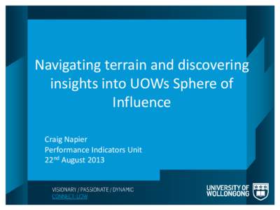 Navigating terrain and discovering insights into UOWs Sphere of Influence Craig Napier Performance Indicators Unit 22nd August 2013