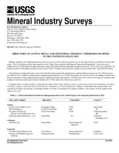 DIRECTORY OF ACTIVE METAL AND INDUSTRIAL UNDERGROUND MINES