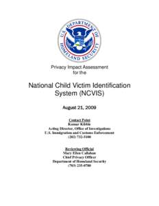 Department Of Homeland Security Privacy Impact Assessment National Child Victim Identification System