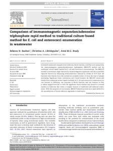 Comparison of immunomagnetic separation/adenosine triphosphate rapid method to traditional culture-based method for E. coli and enterococci enumeration in wastewater