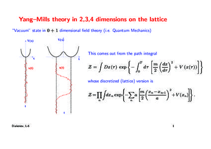 Yang–Mills theory in 2,3,4 dimensions on the lattice “Vacuum” state in 0 + 1 dimensional field theory (i.e. Quantum Mechanics) V(x) V(x)