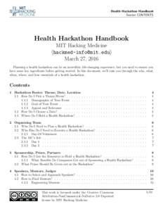 Health Hackathon Handbook Section CONTENTS Health Hackathon Handbook MIT Hacking Medicine 