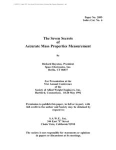 L:\ SAWE\S. E. Papers\Seven Secrets\The Seven Secrets of Accurate Mass Properties Measurement 1.wpd  Paper NoIndex Cat. No. 6  The Seven Secrets