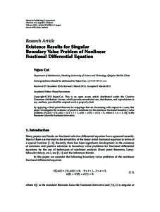 Existence Results for Singular Boundary Value Problem of Nonlinear Fractional Differential Equation