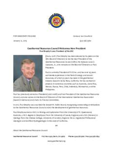 Microsoft Word - January 12 - Geothermal Resources Council Welcomes New President.doc