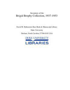 Inventory of the  Brigid Brophy Collection, [removed]